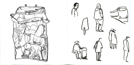 early sketch figures and trash can at deventer station by ellen vesters illustrator from utrecht