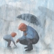 Grandson and grandfather in the rain by Ellen Vesters Illustrator